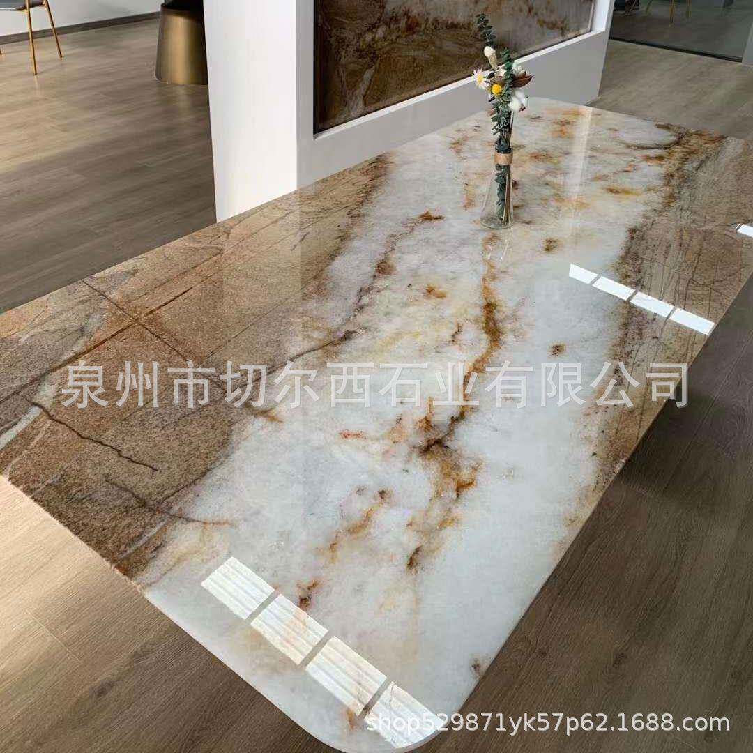 金丝玉玛奢石透光背景墙大理石板台面餐桌室内墙面天然石材