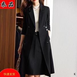 黑色风衣外套女春秋中长款2022年气质，女神范今年(范今年)流行高贵大衣