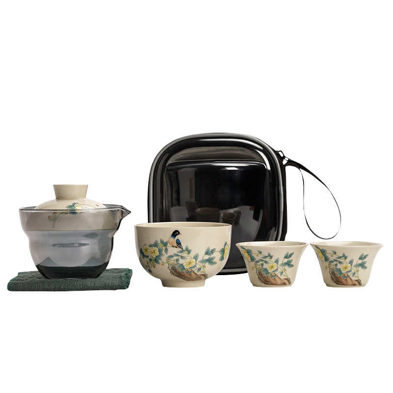 草木灰快客杯便携式旅行茶具套装盖碗功夫陶瓷茶杯收纳包一壶三杯