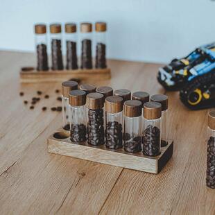 咖啡豆试管分装瓶密封保存罐迷你密封罐收纳小玻璃瓶实木展示架
