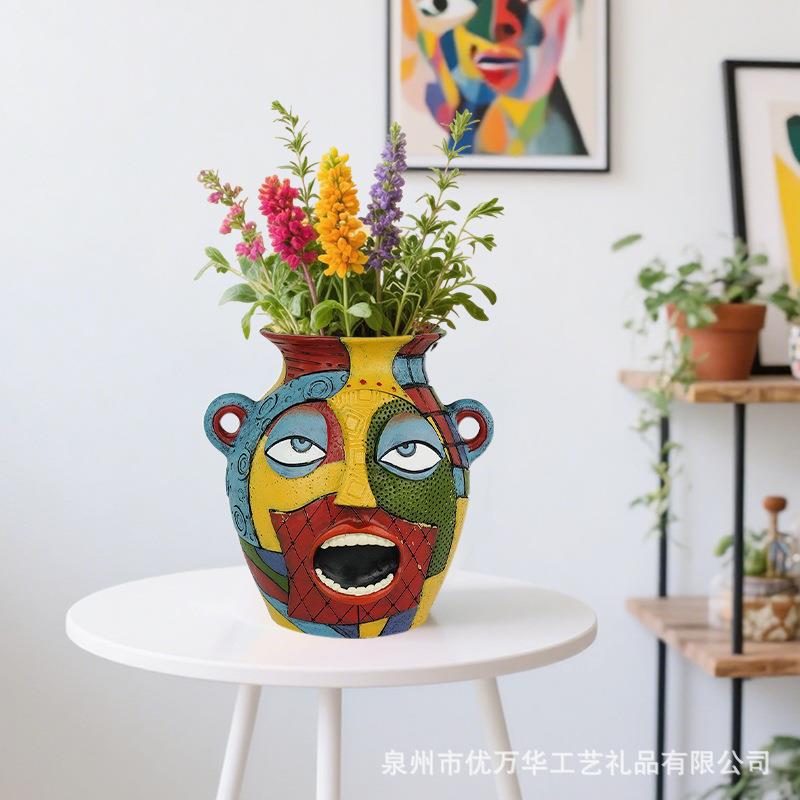 现货惊吓人脸多肉花盆手工彩绘种花盆栽园艺景观绿植艺术树脂摆件