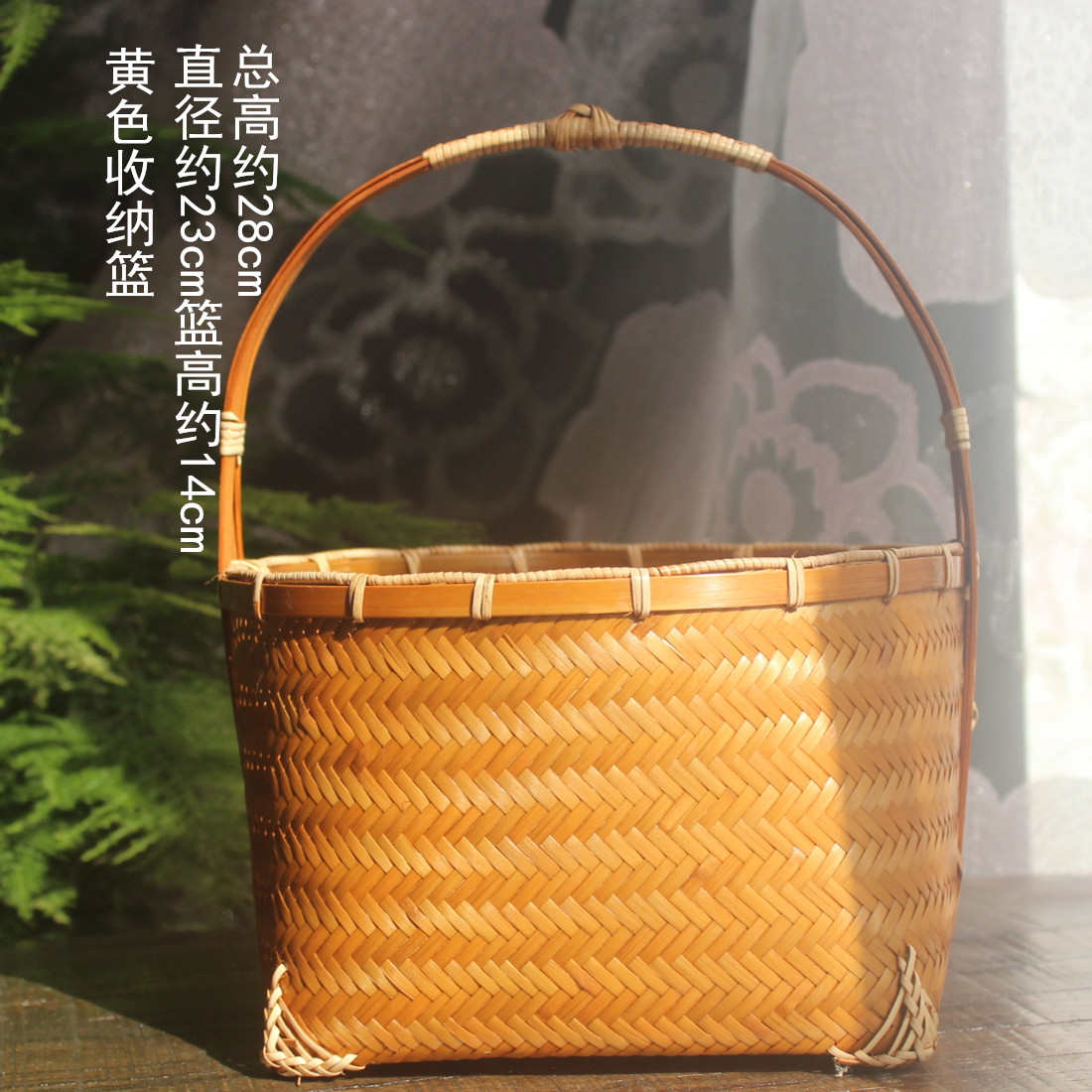 手工竹编复古提篮野餐盒编织大号家用茶具收纳篮子竹筐农家竹制品