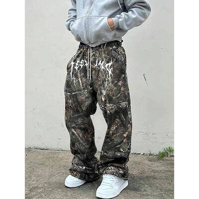 Y2K Oversized Loose Camo Pants Menswear Knit Aesthetic