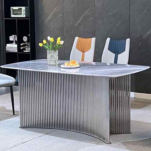 岩板餐桌小户型家欧饭桌成式用套桌餐椅组合超BJJ晶石岩板餐厅桌