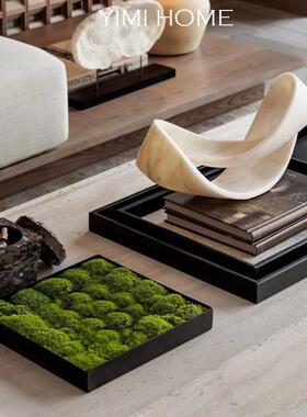 现代样板间客厅茶几装饰品售楼中心大堂桌面苔藓花器马毛托 托盘