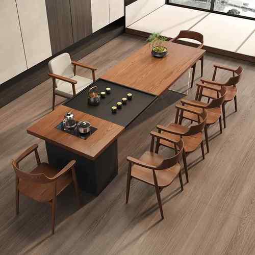 实木大板泡茶桌椅组合现代简约办公室大型茶台茶桌烧水壶茶盘一体