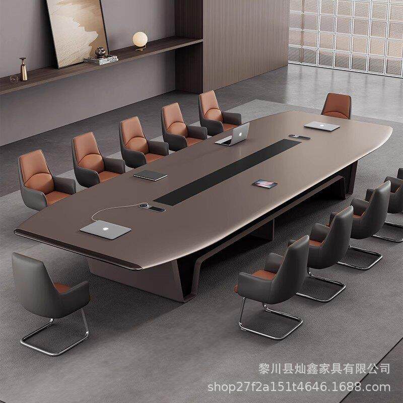 大型烤漆会议桌10人轻奢长桌简约现代创意洽谈大气会议室办公桌子
