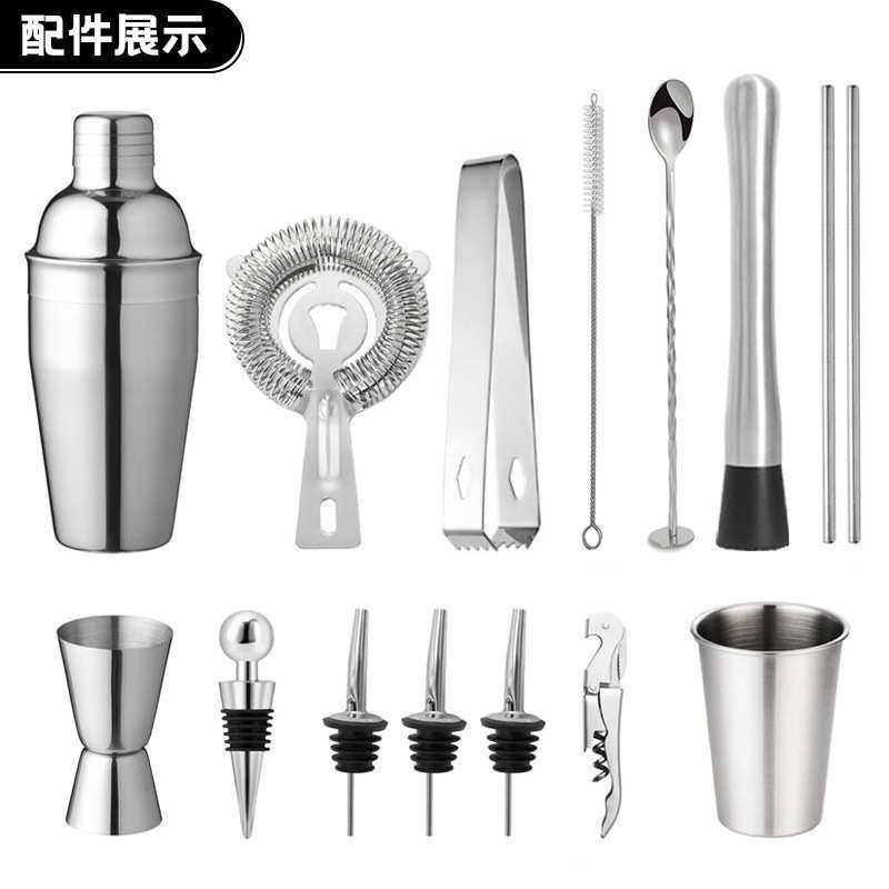 热销不锈钢调酒器酒瓶套装酒吧鸡尾酒雪克杯工具全套洋酒