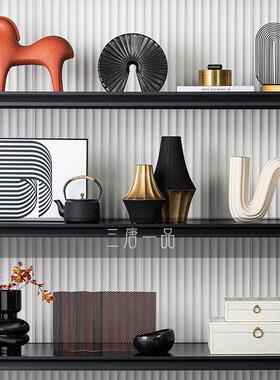 客厅展示柜软装新中式书房书柜书桌台面博古架软装陈列室装饰品