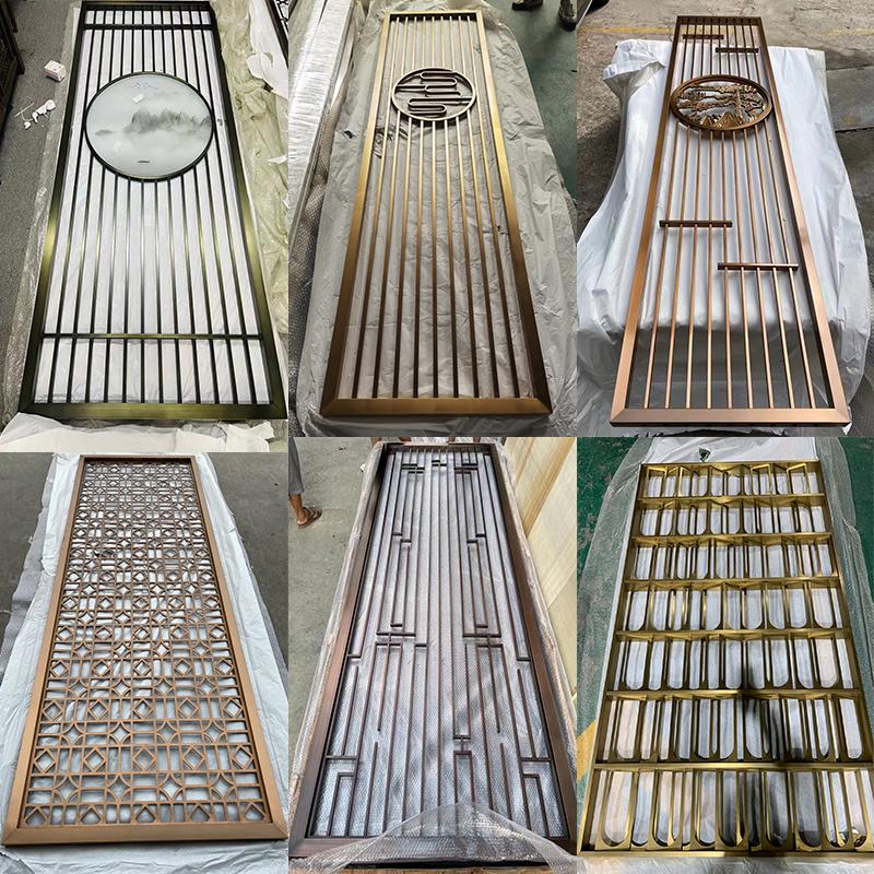 不锈钢屏风镂空雕花隔断铝雕花格格栅新中式入户玄关金属高端定制