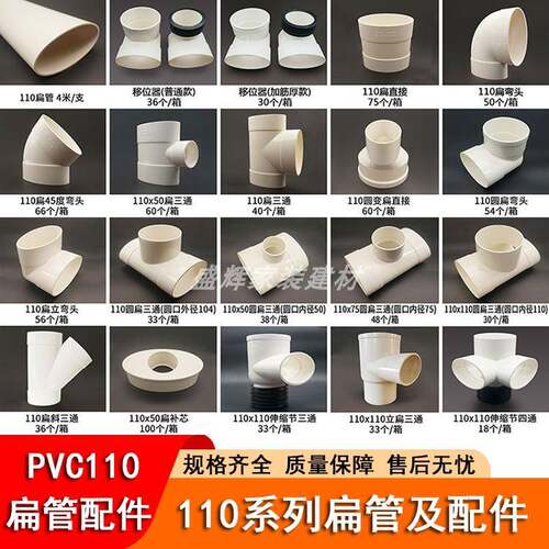 pvc110排水扁管配件圆转扁变异径三通弯头直接卫生间马桶移位管件