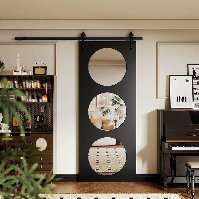 北欧实木玻璃洞洞谷仓门厨房推拉门卫生间拉门卧室隔断移门吊轨门