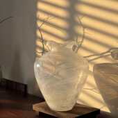 宋代花瓶感美学高级玻璃摆件小众新款 白色侘花瓶白色2025寂桌面风