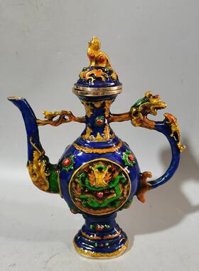 大清乾隆年制珐琅彩铜扁龙壶摆件家居装饰工艺品摆饰古玩铜器收藏