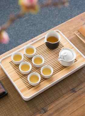 小茶盘储水式日式简约茶托盘迷你茶台家用竹制嵌入式小号干泡台