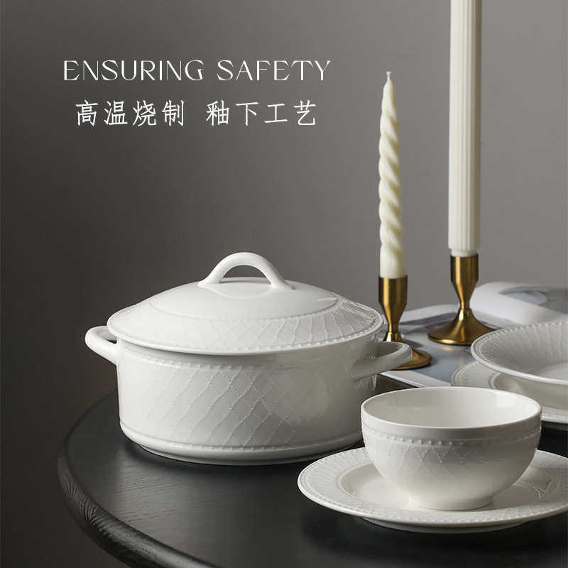 白色浮雕双耳汤碗陶瓷家用带盖面碗大容量2025新款汤盆釉下彩大碗,餐饮具,碗,淘宝优惠券,粉丝福利购,淘宝优惠卷