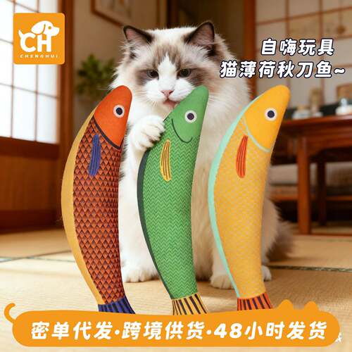 猫咪玩具猫薄荷仿真鱼小猫磨牙棒自嗨解闷逗猫神器幼猫宠物用跨境