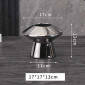 桌面器饰品创意银色现代客厅蘑菇花瓶软干花陶瓷插花电镀摆件装