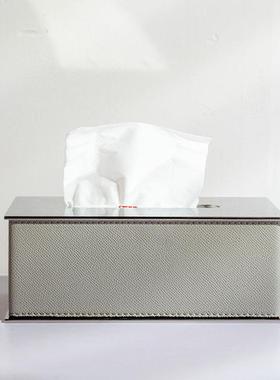 代轻奢不锈钢马毛皮革39113纸巾盒桌创意板间现方抽纸样盒餐茶几