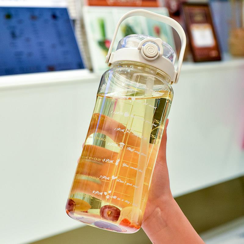 水杯摔不烂PC材质大容量女款水壶运动2000ml刻度塑料吸管杯子耐图片