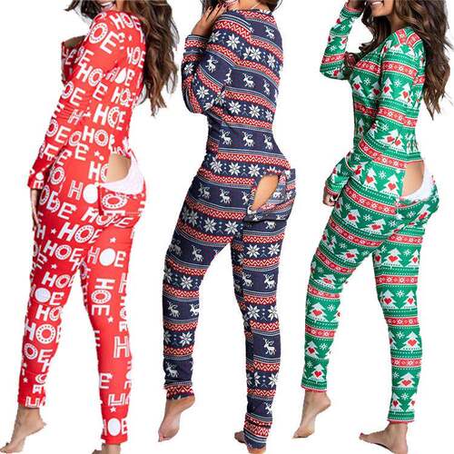 Sexy Pyjama Women's Jumpsuit Suit Button-down Front Back
