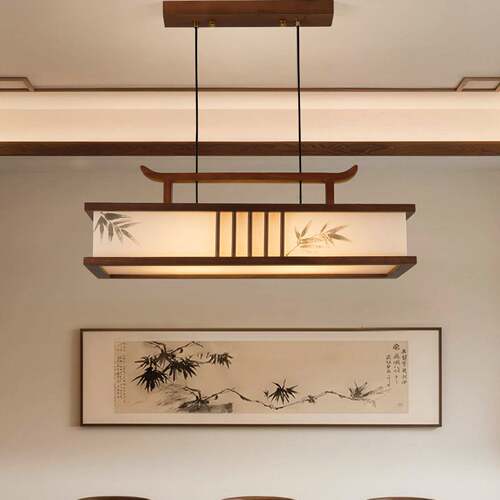 中式竹国叶中风餐厅茶室实木吊灯宋式美学卧室书房宿新包厢Lighti