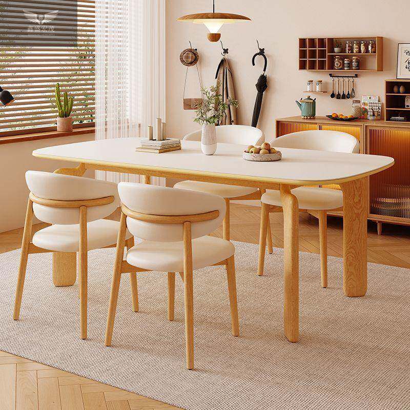 轻奢北欧大象腿岩板餐桌椅套装家用小户型耐用耐磨岩板转印组合餐