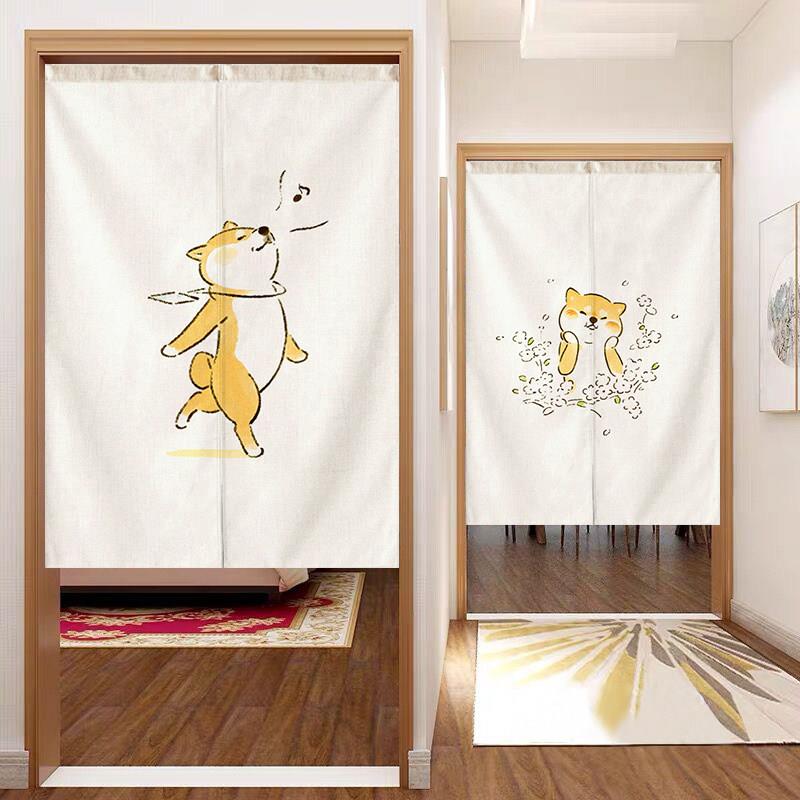 卡通日式柴犬布艺门帘家用卧室遮挡帘厨房卫生间免打孔半帘隔断帘
