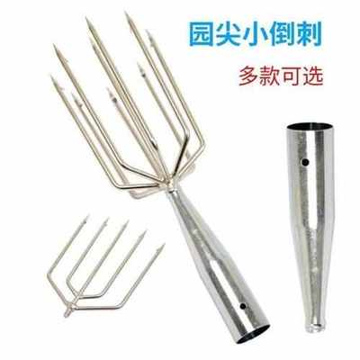 不锈钢鱼叉头 大倒刺手工加厚鱼叉杆可伸缩超硬钢叉老式插鱼叉