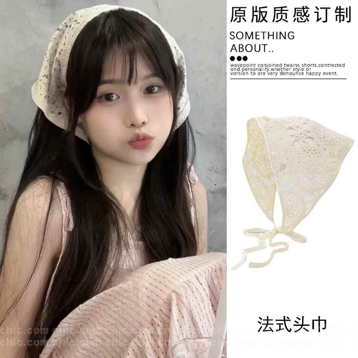 头巾三角巾女田园风包头头饰海边法式发带2024新款复古针织高级感