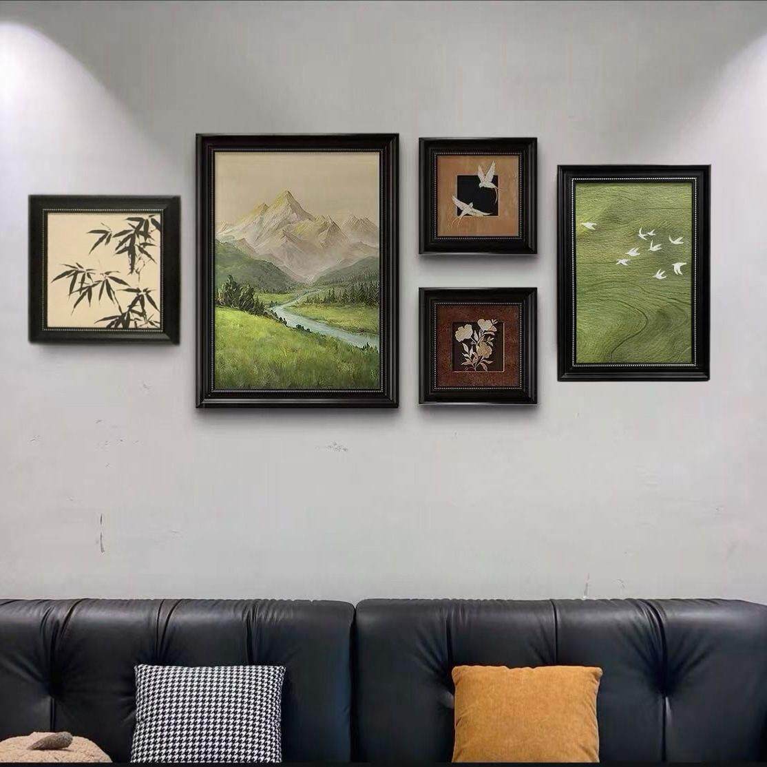 日照山水画玄关装饰画金山复古风沙发背景墙客厅挂画法式壁画500