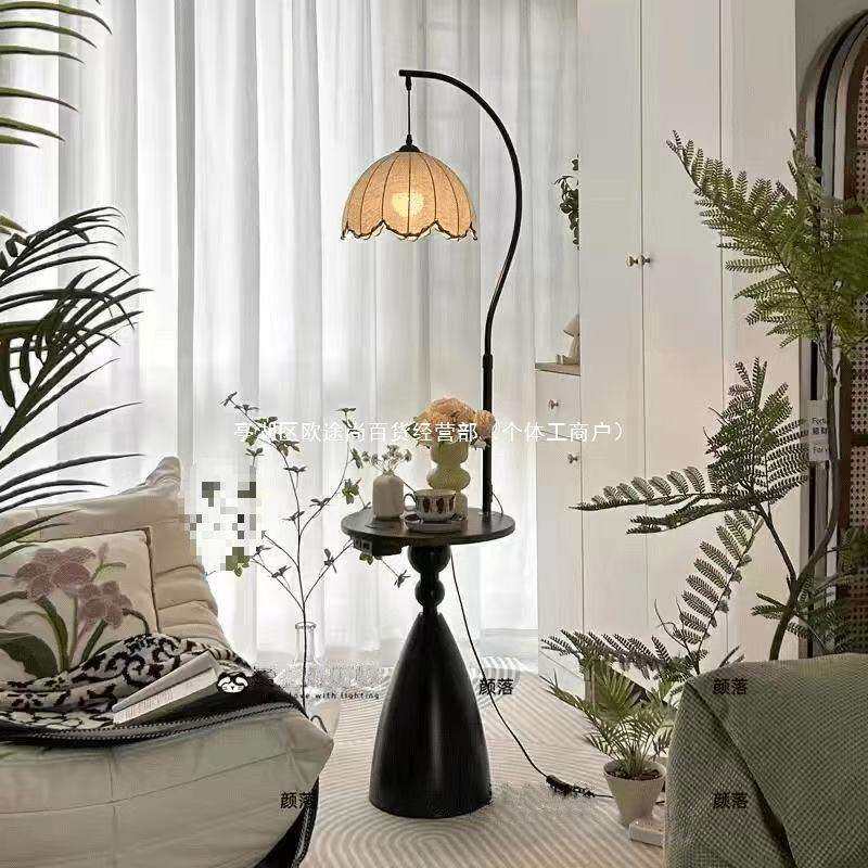 古风落地灯客厅沙发茶几复古氛围一体美式置物架卧室床头柜台灯