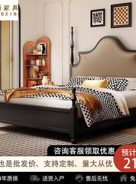 中古风黑色实木床1.5米单人现代简约1.8米美式高端双人储物床婚床