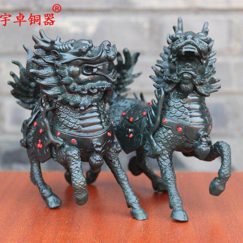 宇卓铜器铜麒麟一对彷古青铜麒麟工艺品摆饰 纯铜麒麟黄铜麒麟