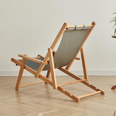 沙滩椅实木懒人折叠躺椅户外家用阳台休闲椅便携帆布椅陪护午休椅