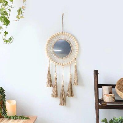 Hand-woven Tapestries Tassel Round Mirror Living Room Room