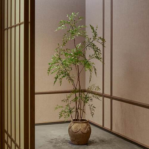 彷真绿色植物室内客厅南天竹假树彷生植物高端侘寂风落地盆栽装饰