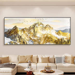 背靠墙挂画聚财背景日照客厅壁画金山山水画大装饰画尺寸金山沙发