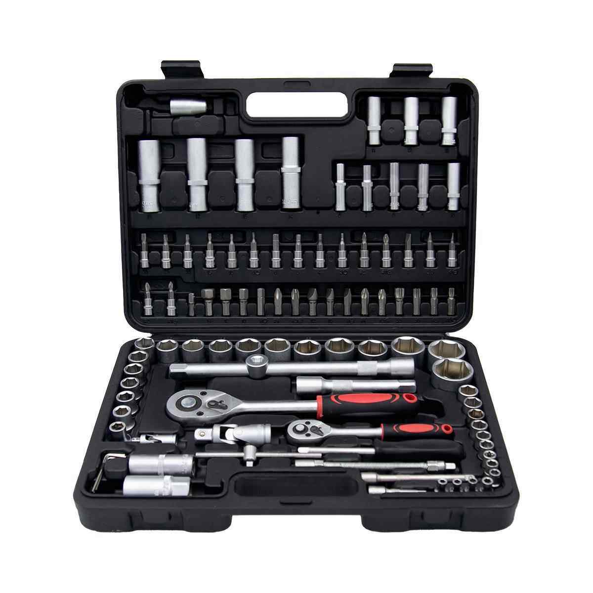 94pc件套棘筒轮扳塑盒汽修工具827家手庭随车组合手动套工具装批