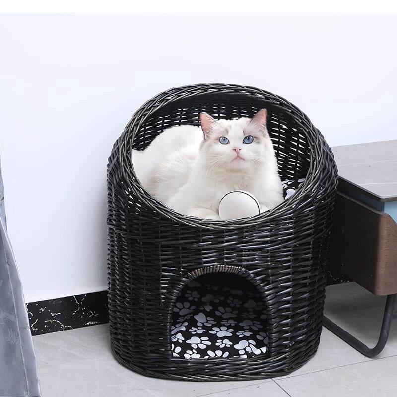 藤编猫屋柳编狗窝四季通用夏天可拆洗猫窝中小型犬泰迪编织宠物窝