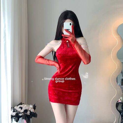 酒吧表演服装新女Dj领舞台时髦性感旗袍爵士舞夜总会套装