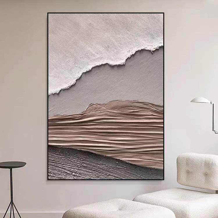 纯手绘立体浮雕效果装饰画现代简约高级灰色客厅玄关挂画大落地画