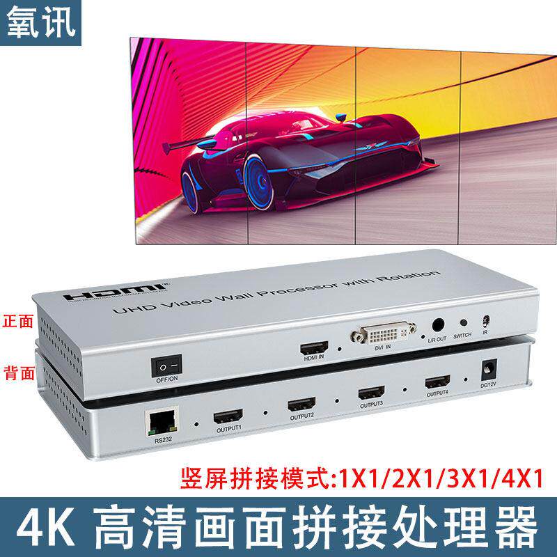 HDMI影片拼接器竖屏拼接屏处理器一进四出2*2多种拼接画面旋转