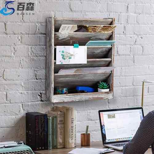 文件夹收纳壁挂架信件分类架杂志收纳架作品展架木制写字台收纳架