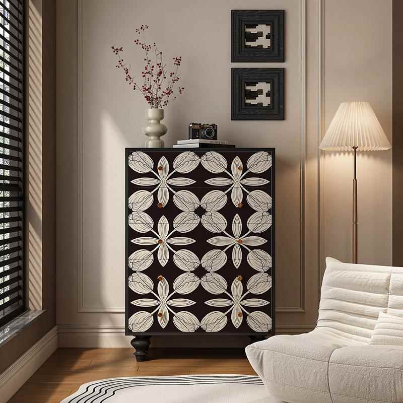 法式复古实木五斗柜客厅沙发边收纳置物柜房间卧室床头储物柜家用