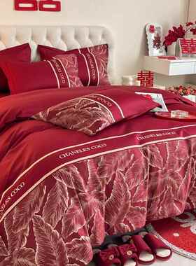 高档中式ZD45241浮雕床提棉花婚庆四件套大红色结婚喜被亲肤被套