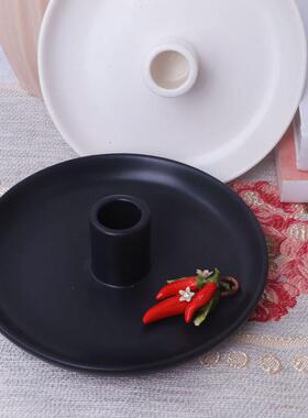 简约时尚创意亚光釉大底盘陶瓷烛台北欧潮流简约装饰烛台