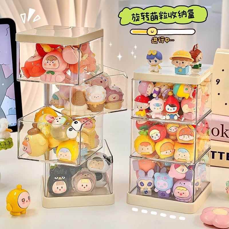 萌粒三层展示架桌面旋转防尘收纳盒新款置物架多层摆件美妆蛋透明