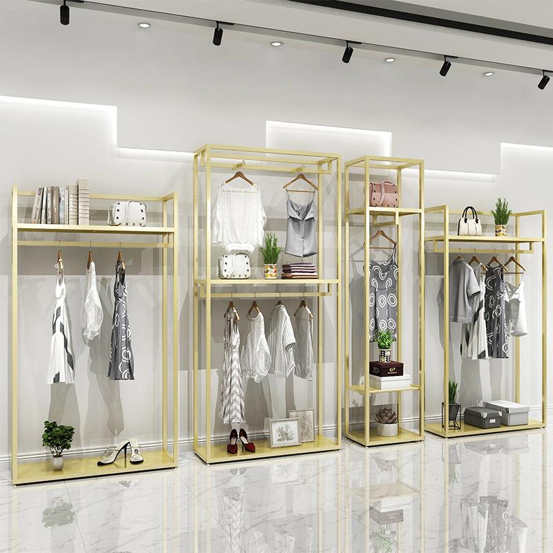 服装店展示架金色落式双架层男女装铺地挂775衣服装店店时尚纳米