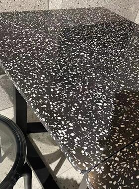 现货黑白灰色水磨石餐桌台面板无机石茶几面黑白人造石圆盘
